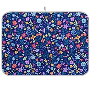Cute Floral Flowers Dish Drying Mat for Kitchen Counter Absorbent Microfiber ... - Picture 1 of 7