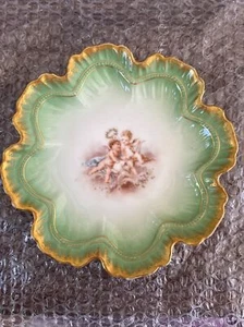 Antique D&C France Handpainted Scalloped Gold Gilt ~Green w/ Cherubs~RARE~ - Picture 1 of 6