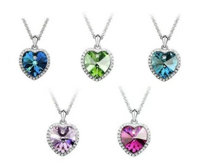 Titanic Herz Kette mit großen Anhänger Silberfarben Strass in versch. Farben - Bild 1 von 2