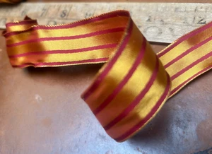 vintage ribbon 1" satin wire burgundy gold stripe 21"pc made in France - Picture 1 of 3