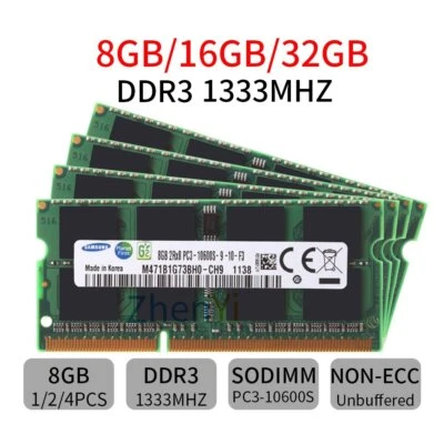 32GB 16GB 8GB DDR3 PC3-10600S 2Rx8 1333MHz SODIMM Laptop RAM For Samsung Lot UK - Image 1 of 4