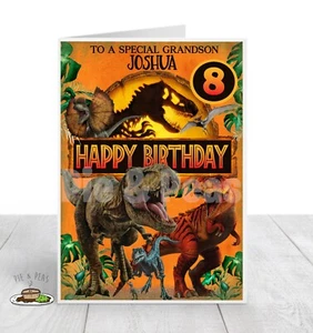 Tarjeta de cumpleaños personalizada JURASSIC PARK - hijo nieto CUALQUIER nombre edad y relación  - Imagen 1 de 1
