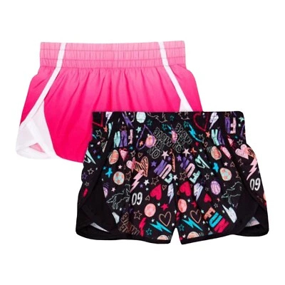 Conjunto de 2 pares de pantalones cortos para correr Athletic Works para niñas rosa/negro talla 10/12 forrados Foto 1 de 4