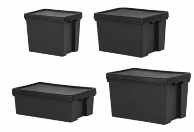 Wham Bam Scatola portaoggetti resistente e coperchio in plastica riciclata nera - 16 L/24 L/36L/45L