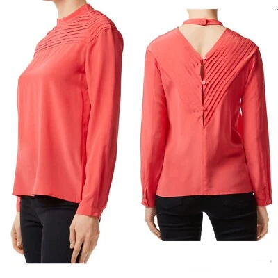 NWT J BRAND Silk Blouse Sz M Chrystal Orange Pleated Longsleeve Career $298 Top - Image 1 of 4