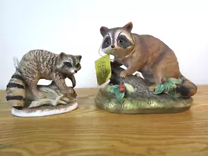 2 Vintage Homco Porcelain Raccoons Figurine #1247 & #1423 - Picture 1 of 6