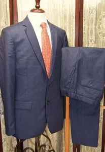 J Crew Thompson 40 L solid navy blue 2 vent 100% wool business suit y3j0 - Picture 1 of 17