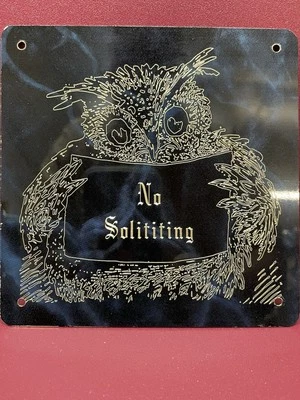 No Soliciting Brass Diamond Etched Sign Owl Theme - Image 1 of 4