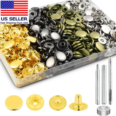 100Sets Snaps Button Kit, 15Mm Leather Snaps Fasteners, Metal Button Press Studs - Image 1 of 4