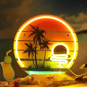 Tropical Neon Sign 11.8 Inch Palm Tree Sunset Neon Light for Wall Decor Color... - Picture 1 of 6