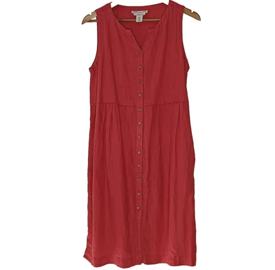 C&C California Dress Size S Coral Linen Sleeveless Button Midi Resort Coastal - Image 1 of 4