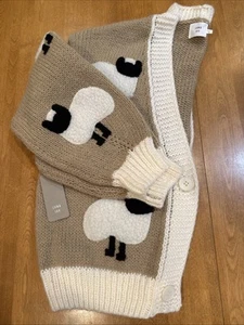 Luna Ivy Tan w Black & White Sheep Cozy Soft Cardigan Sweater Size S So Cute! - Picture 1 of 7