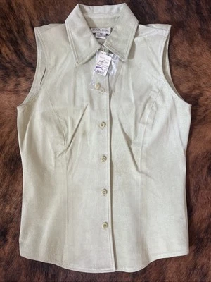 ¡NUEVO CON ETIQUETAS! Chaleco vintage ANN TAYLOR para mujer talla XS verde sin mangas 100 % gamuza cuero Foto 1 de 4