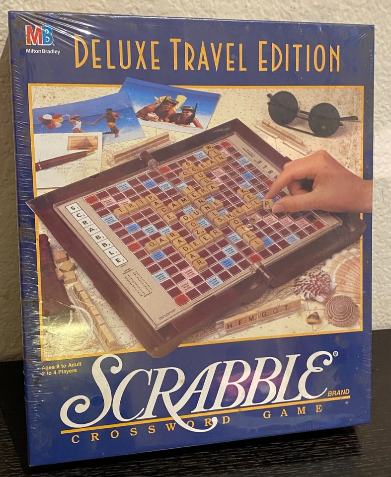 Scrabble Crossword Deluxe Travel Edition Word Game Complete 1990 Milton Bradley  - Image 1 of 1