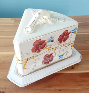 Hervorragende große antike viktorianische handbemalte Käse Servierschale roter Mohn - Bild 1 von 20