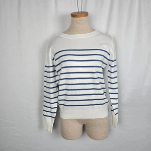 Unbranded Sweater Women's Small White with Blue Stripes Crew Neck NWOT - Picture 1 of 16