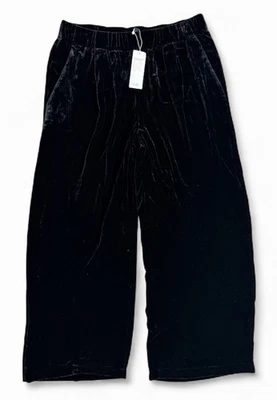 Eileen Fisher XL Velvet Silk Wide Leg Ankle Pleat Black Pants NWT $288 - Image 1 of 4