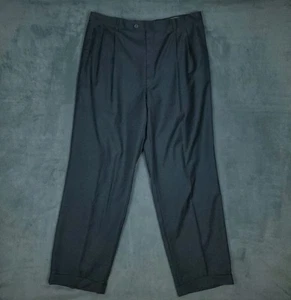 Hickey Freeman Dress Pants Mens Size 35x31 Black Wool Pleated Cuffed  - Picture 1 of 18