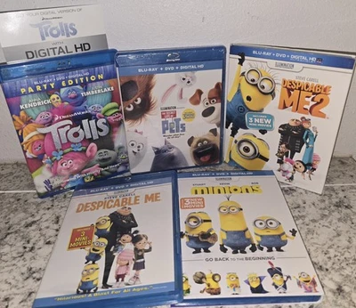 5 Illumination Blu-ray LOT: Trolls/Despicable Me 1 & 2/Minions/Secret Life Pets - Image 1 of 3