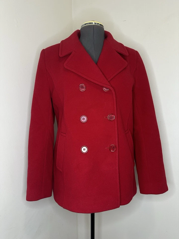 VTG Preston York Womens Tweed Pea Coat 11 Medium 42" Red Overcoat Jacket Blazer - Image 1 of 4