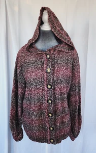 NorthCrest Women's Plus 1X button up hood sweater maroon brown soft long sleeves - Picture 1 of 10