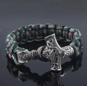 VIKING NORSE MJOLNIR HAMMER ROPE BRACELET **UK SELLER** MEN PRESENT GIFT - Picture 1 of 3