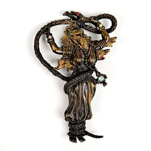 Vintage JJ Jonette Jewelry Shimmering Snake Charmer Woman Jeweled Brooch - Picture 1 of 7