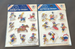 Pegatinas vintage de colección de los Juegos Olímpicos de Los Ángeles 1981 Sam the Eagle 3D animadas nuevas paquete de 2 - Imagen 1 de 2