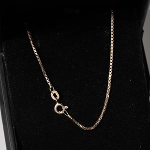 Vintage Italian Solid 9ct Rose Gold 1.5mm Wide Box Chain Necklace 40cm 16" Long - Picture 1 of 8
