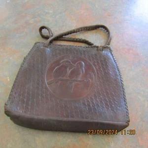 Very Old Brown Leather Handbag with Kookaburras on Front. Amazing Piece. - Picture 1 of 10