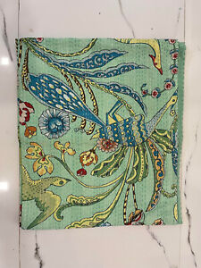 Green King Size Bird Handmade Kantha Quilt Throw Blanket Vintage Quilt Bedspread