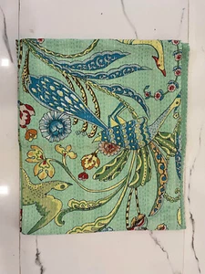 Green Twin Size Bird Handmade Kantha Quilt Throw Blanket Vintage Quilt Bedspread - Picture 1 of 6