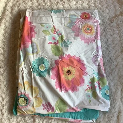 2010 Pottery Barn Teen naranja verde azulado floral doble funda nórdica dormitorio 65"x83" Foto 1 de 4