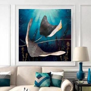 STING RAY OCEAN HAMPTONS ART OPTIONS: PRINT ON STRETCHED CANVAS PAPER POSTER - Picture 1 of 7