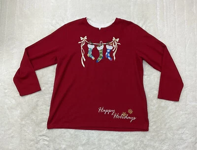 Meias suspensas suéter vermelho branco veado feminino tamanho XL feliz feriado  - Imagem 1 de 4