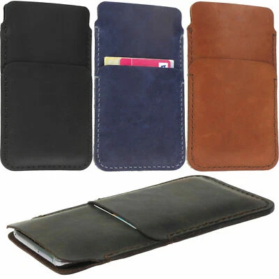 BOLSA DELGADA CON BOLSILLO PARA TARJETAS COSIDA A MANO DE CUERO DE VACA FUNDA FUNDA PARA MOTOROLA Foto 1 de 4