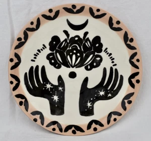 Anthropologie “Be Present” Pink Black White Hands Lotus Plate Boho Spirit Junkie - Picture 1 of 3