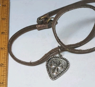 Southwest Tribal Pendant Cross on Gold/silver tone plaque leather thong 16" VTG - Image 1 of 4