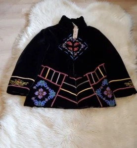 Vintage Jacke schwarz gesteppt Samt Blumen orientalisch besticktxxxl passt XL - Bild 1 von 7