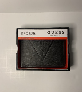 Guess Mens Wallet Valet Genuine Leather RFID Security Billfold Black NWT