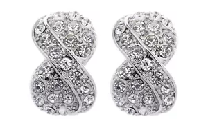 SILVER CLIP ON EARRINGS - knot stud earring with crystals - Vienna Bello London - Picture 1 of 3