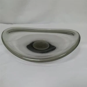 MCM Smoky Gray Signed Per Lutken Holmegaard Glass Free Form 9” Bowl 14594-B - Picture 1 of 1