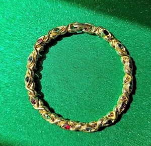 VTG Blanca Multicolor Rhinestone Tennis Bracelet Gold Tone XO Design - Picture 1 of 10