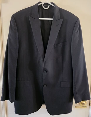 Traje CALVIN KLEIN Para Hombre 44L 37x32 Solapa Pico Negro Gris Rayas Lana Doble Ventilación Foto 1 de 4