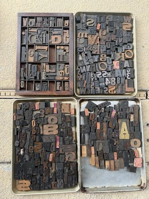 Vintage Antique Lot of Letterpress Letters Symbols Wood Type Printers Block - Image 1 of 4