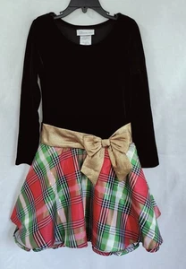 Abito natalizio Bonnie Jean Holiday bambina taglia 7 rosso verde oro a quadri nuovo senza etichette - Foto 1 di 4