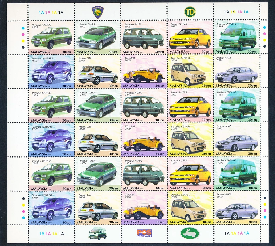 XE56547 Malaysia 2001 old-timer cars XXL sheet MNH - Image 1 of 1