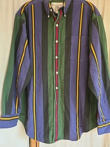 Vtg John Ashford Striped Shirt M Cotton Retro Multi color Block - Picture 1 of 6