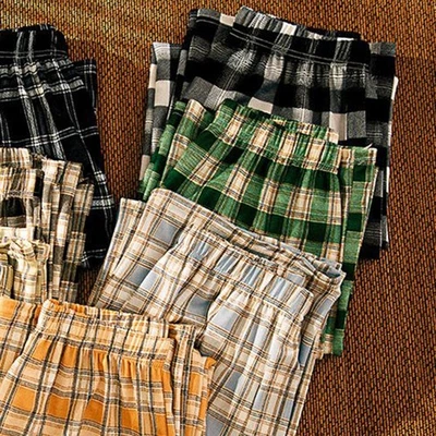 Elegant Loose Straight Leg Womens Trousers in Plaid Great for Autumn Outfits - Image 1 of 4