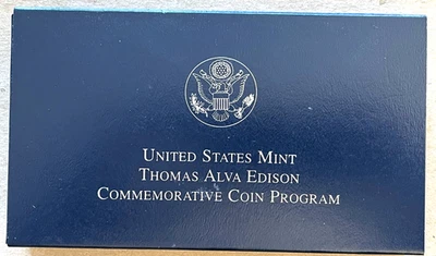 2004 Thomas Alva Edison Proof 90% Silver Dollar US Mint $1 Coin Box and COA - Image 1 of 4
